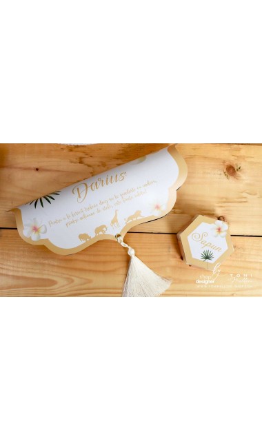 Trusou de botez cu broderie personalizata pentru baieti, Gold Jungle 8
